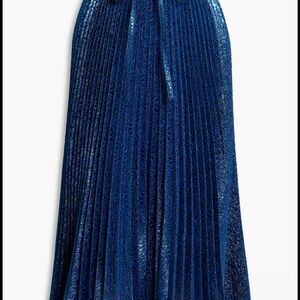 RED Valentino Pleated Metallic Jacquard Midi Skirt In Indigo